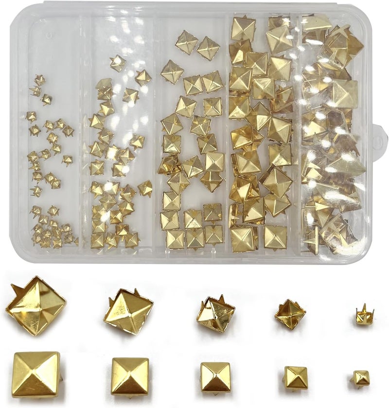 honigo Gold 150pcs Square Pyramid Studs Metal Studs Spikes for Clothing,Shoe,Leather,Jacket,Punk,Crafts,Clothes,Jeans,Jewelry4/6/8/10/12mm - Image 2